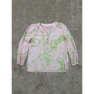 Lilly Pulitzer Elsa Silk Top Womens Small Pink Green White Floral Preppy